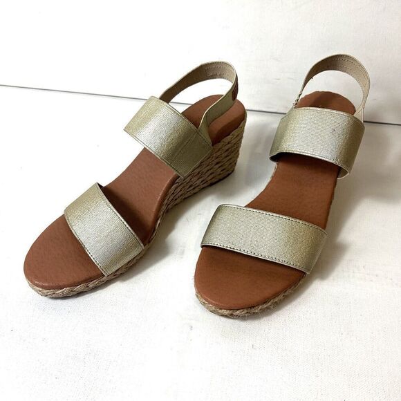 Tommy Bahama Sandals Womens 9.5M Metallic Gold Comfort Casual Wedge Slip On Shoe - Picture 3 of 10